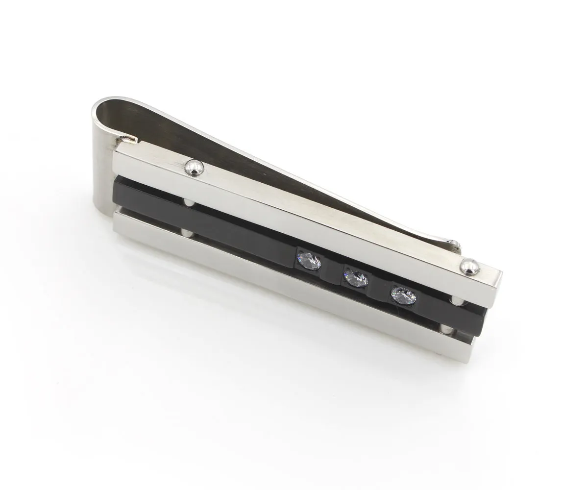 Dressy Black and Stainless Steel CZ Money Clip
