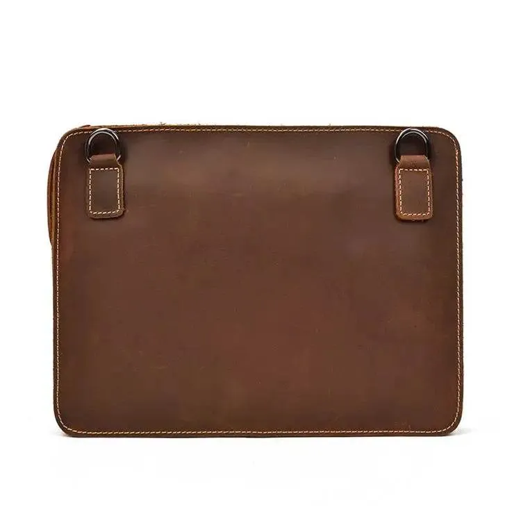 Fashion Men's Genuine Leather File Document Bags with Wrist Sling