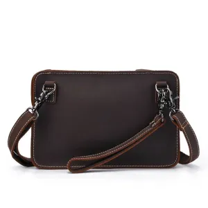 Fashion Men's Genuine Leather File Document Bags with Wrist Sling
