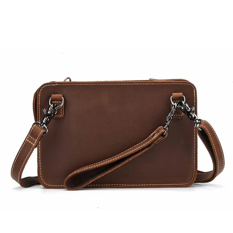 Fashion Men's Genuine Leather File Document Bags with Wrist Sling