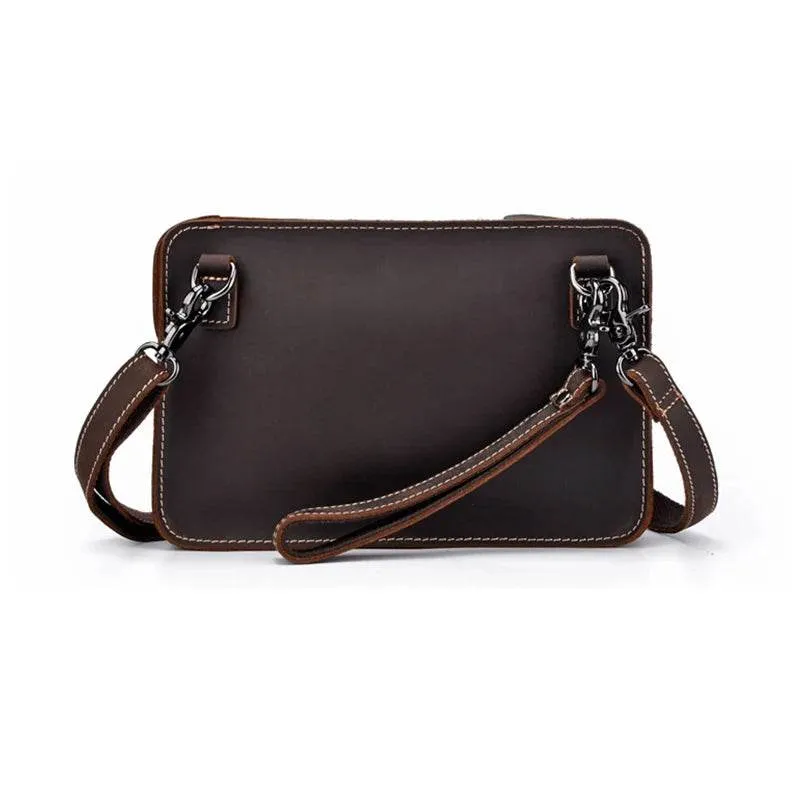 Fashion Men's Genuine Leather File Document Bags with Wrist Sling