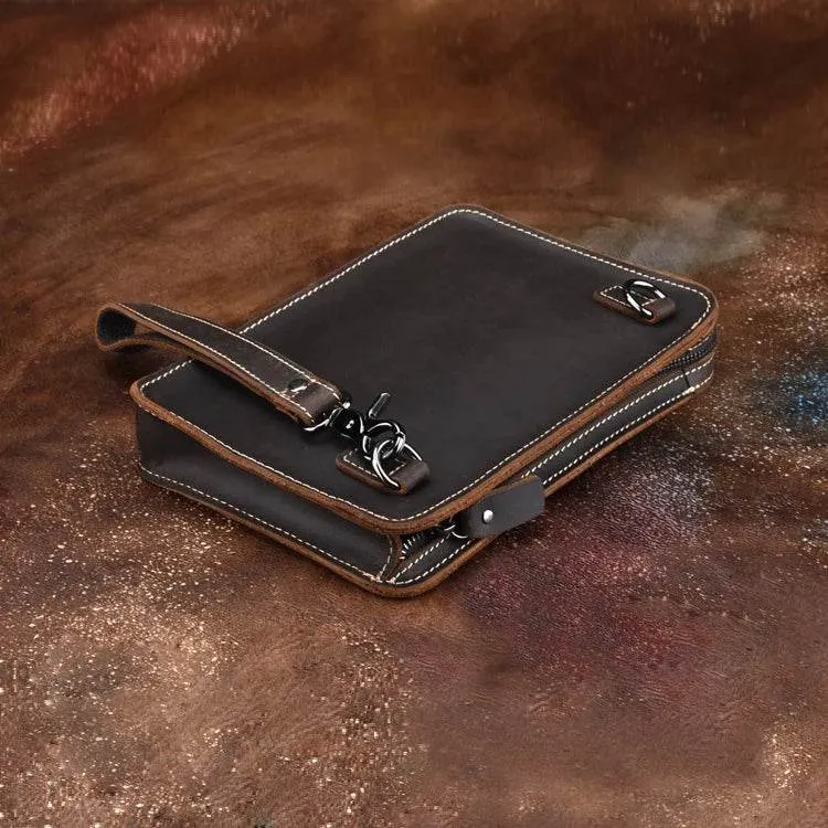 Fashion Men's Genuine Leather File Document Bags with Wrist Sling