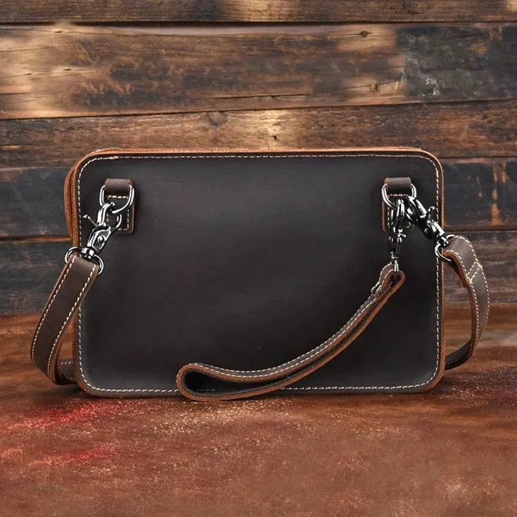 Fashion Men's Genuine Leather File Document Bags with Wrist Sling