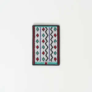 FINAL SALE: Beaded Card Wallet - White Zig Zag Tribal
