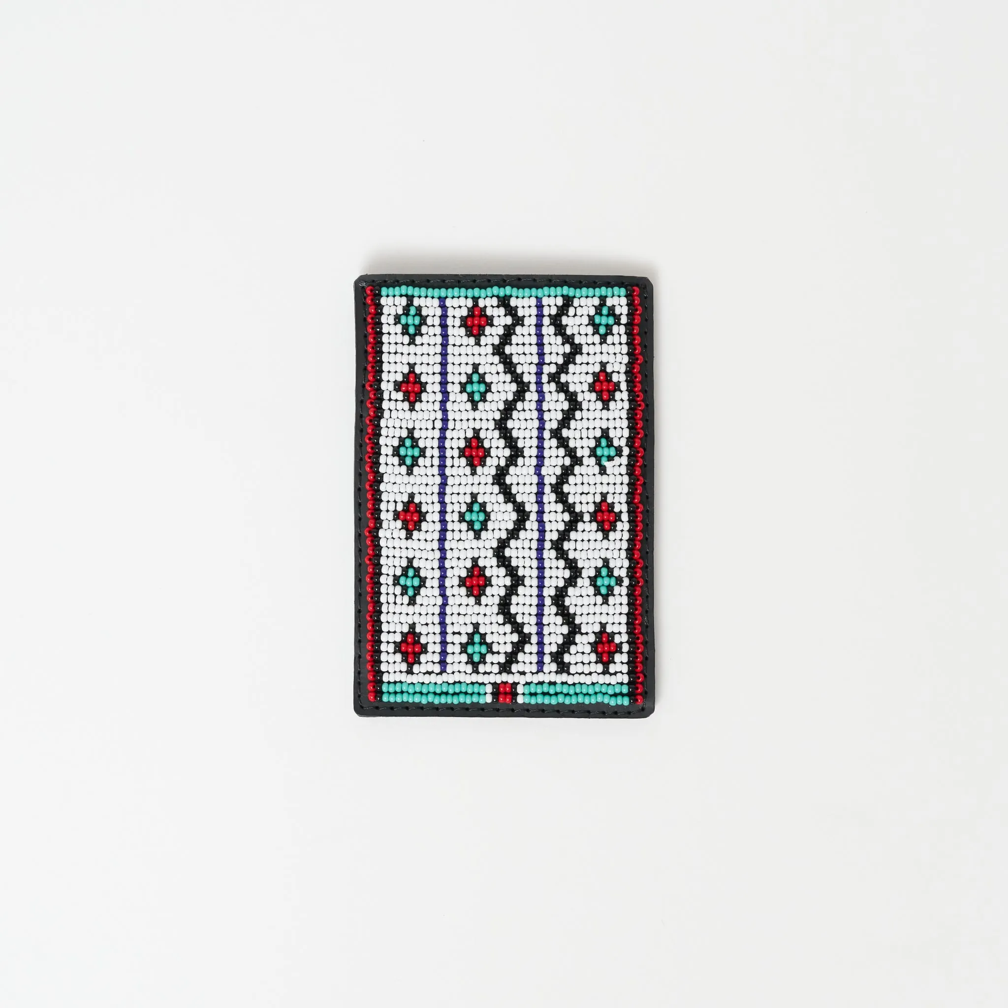 FINAL SALE: Beaded Card Wallet - White Zig Zag Tribal