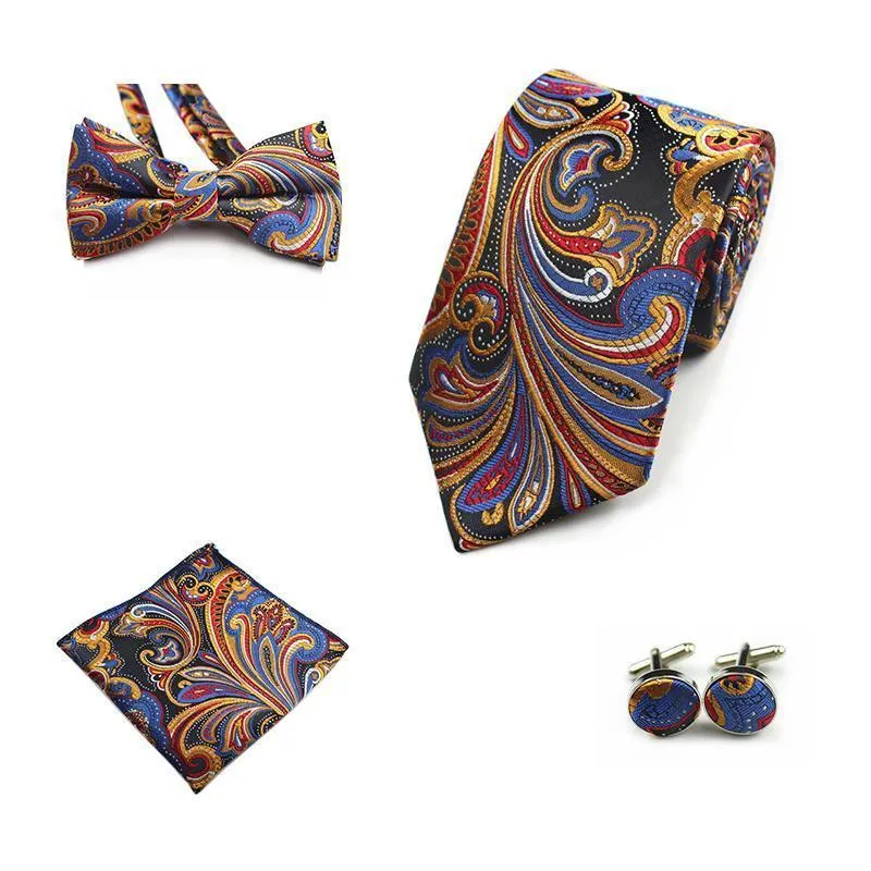 Four (4) Piece-Necktie, Handkerchief, Bow-tie, Cuff-links Set