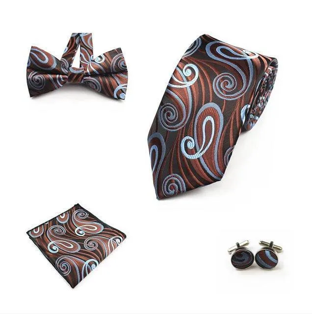 Four (4) Piece-Necktie, Handkerchief, Bow-tie, Cuff-links Set
