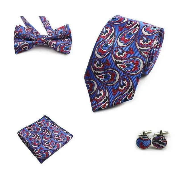 Four (4) Piece-Necktie, Handkerchief, Bow-tie, Cuff-links Set