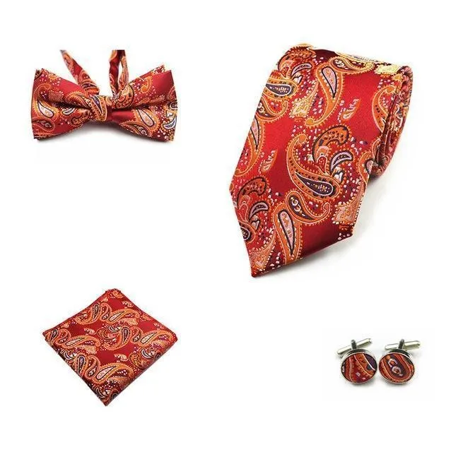 Four (4) Piece-Necktie, Handkerchief, Bow-tie, Cuff-links Set