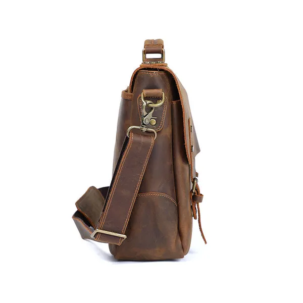 Full Grain Leather Briefcase Men's Leather Messenger Bag Handmade Laptop Bag Crossbody Shoulder Bag Top Handle Business Bag