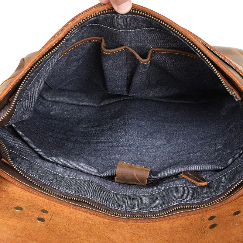 Full Grain Leather Briefcase Men's Leather Messenger Bag Handmade Laptop Bag Crossbody Shoulder Bag Top Handle Business Bag