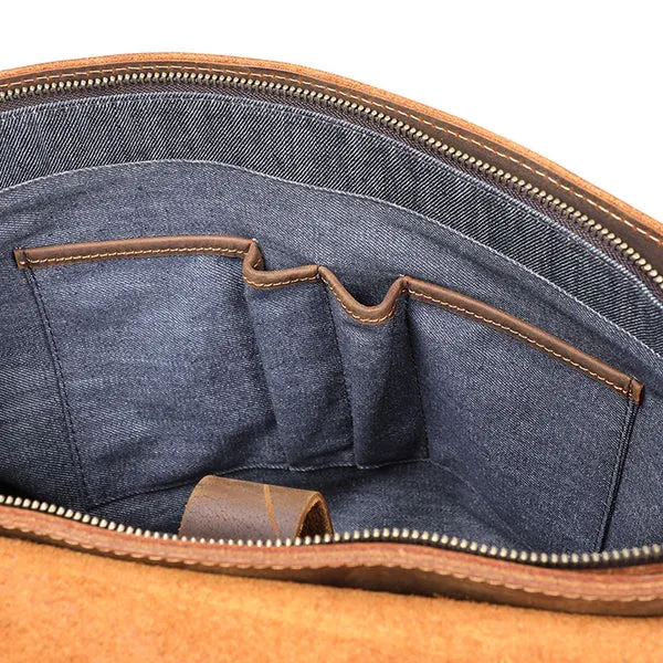 Full Grain Leather Briefcase Men's Leather Messenger Bag Handmade Laptop Bag Crossbody Shoulder Bag Top Handle Business Bag