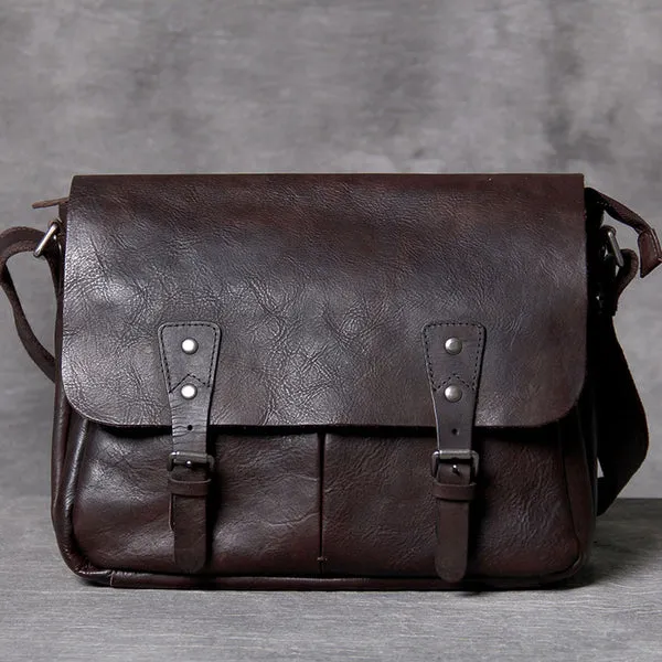Full Grain Leather Messenger Bag Mens Leather Shoulder Bag Vintage Handmade Crossbody Bag Satchel