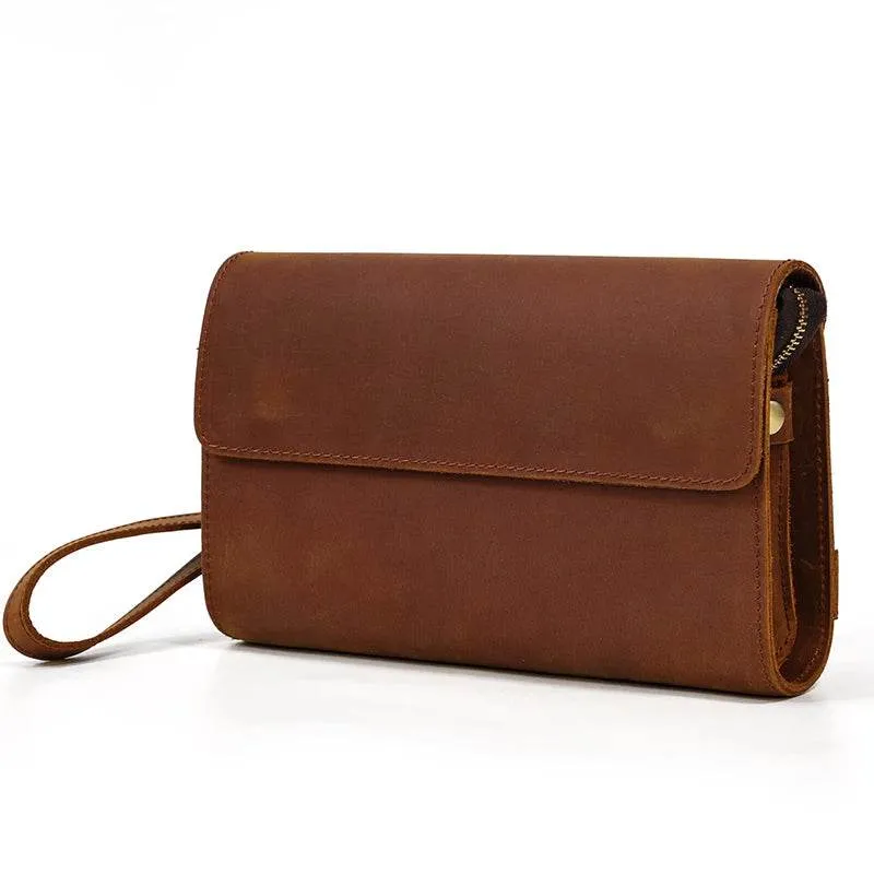Genuine Leather Hand Clutch with Wrist Band | Men's iPad & iPhone Organizer