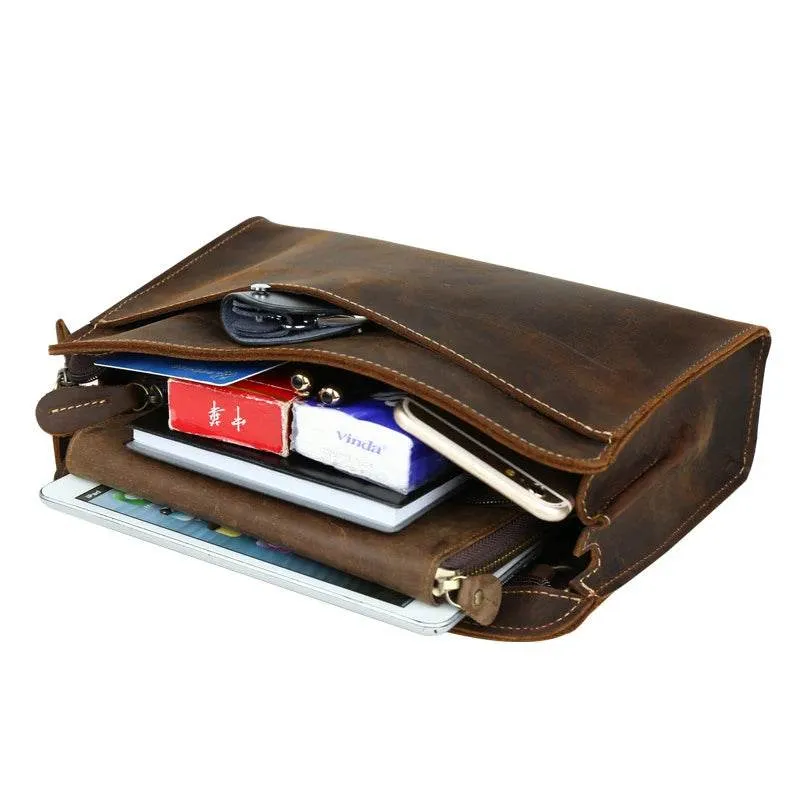 Genuine Leather Hand Clutch with Wrist Band | Men's iPad & iPhone Organizer