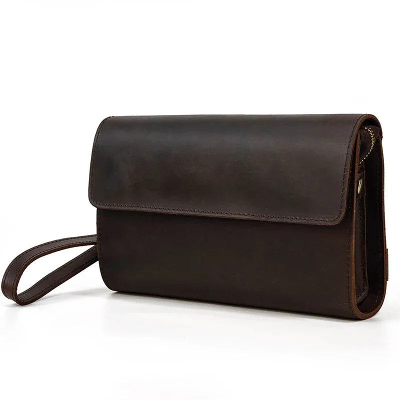 Genuine Leather Hand Clutch with Wrist Band | Men's iPad & iPhone Organizer