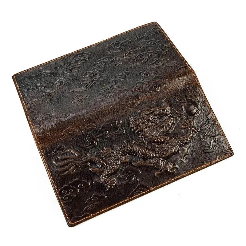 Genuine Leather Long Wallet 3D Dragon Embossed