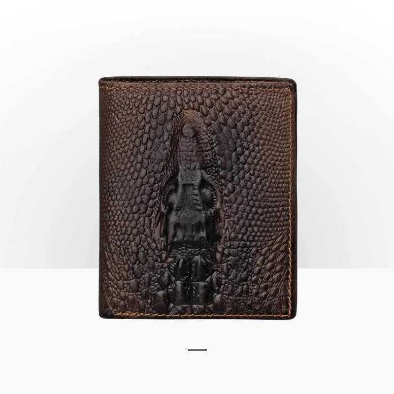 Genuine Leather Long Wallet 3D Dragon Embossed