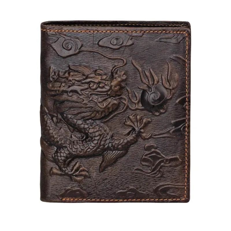 Genuine Leather Long Wallet 3D Dragon Embossed
