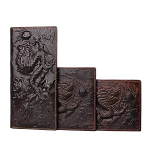 Genuine Leather Long Wallet 3D Dragon Embossed