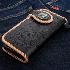 Genuine Leather White & Black Indian Snap Biker Wallet