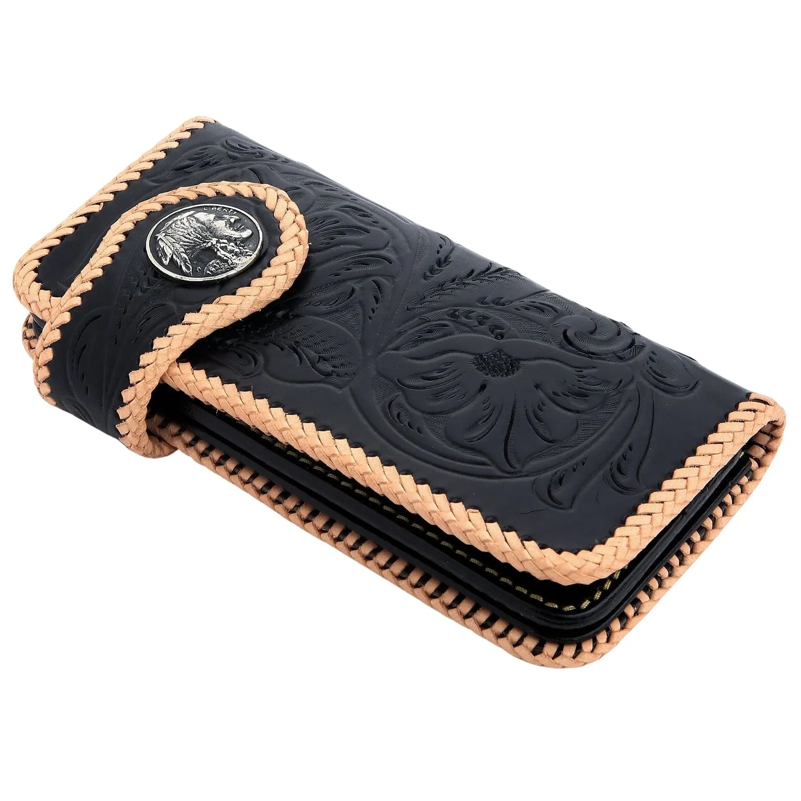 Genuine Leather White & Black Indian Snap Biker Wallet