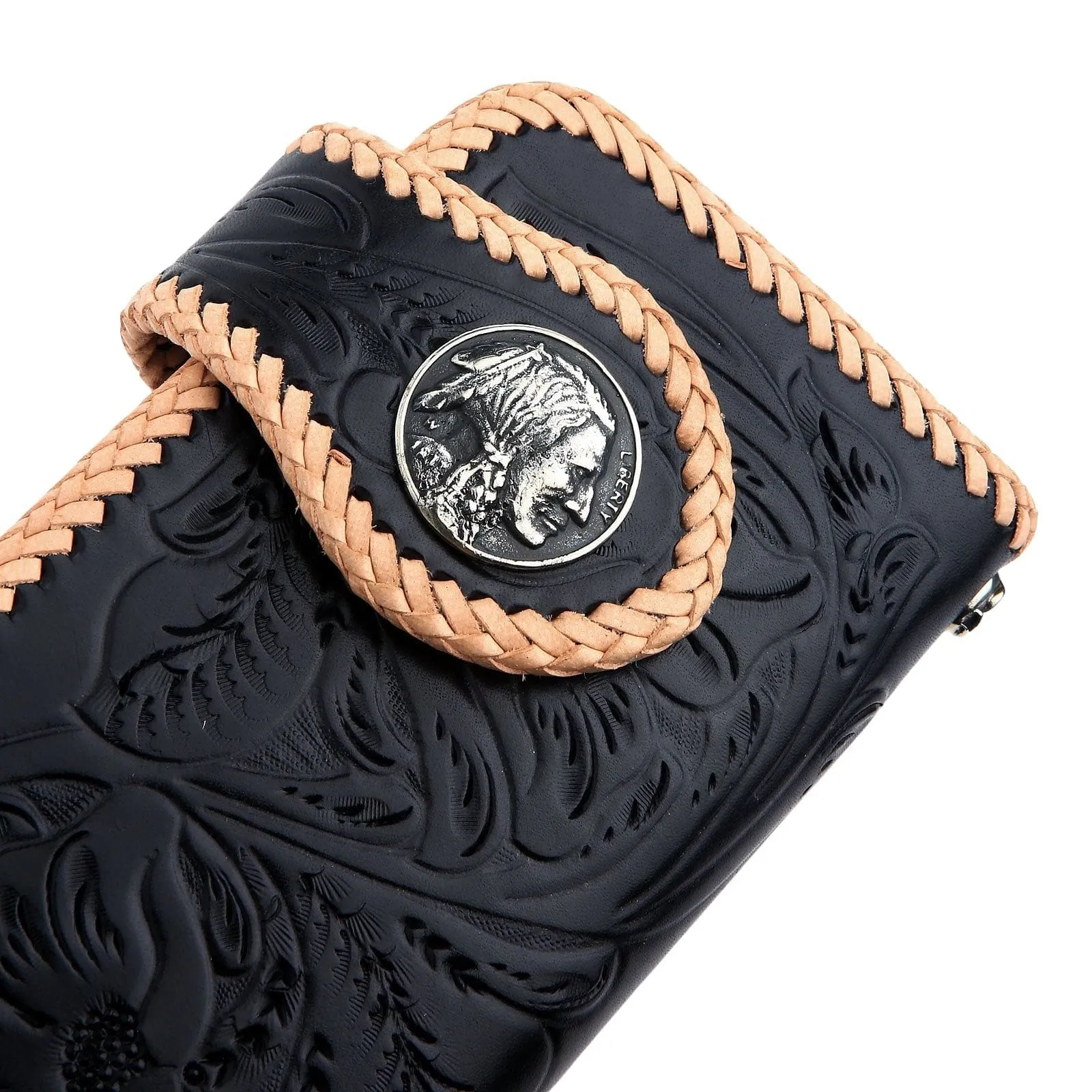 Genuine Leather White & Black Indian Snap Biker Wallet