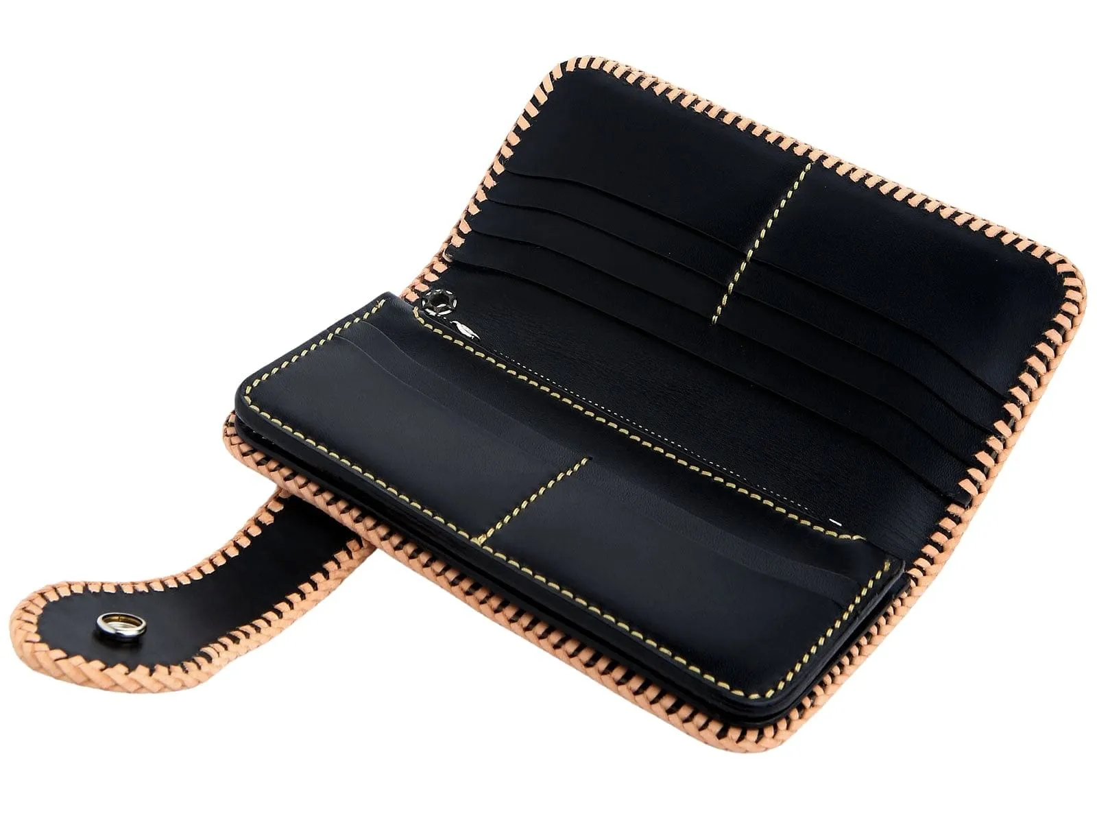 Genuine Leather White & Black Indian Snap Biker Wallet