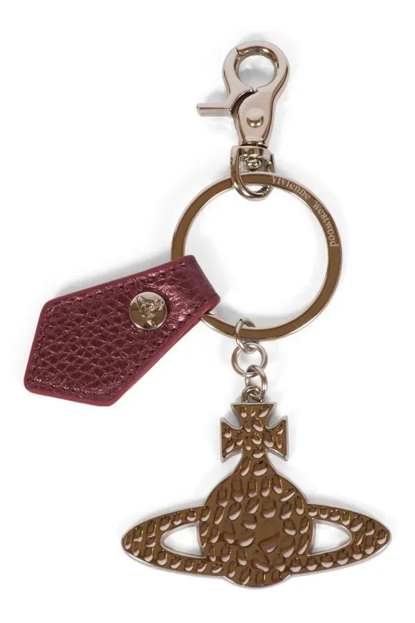 Grain Leather Hammered Silver Orb Keyring