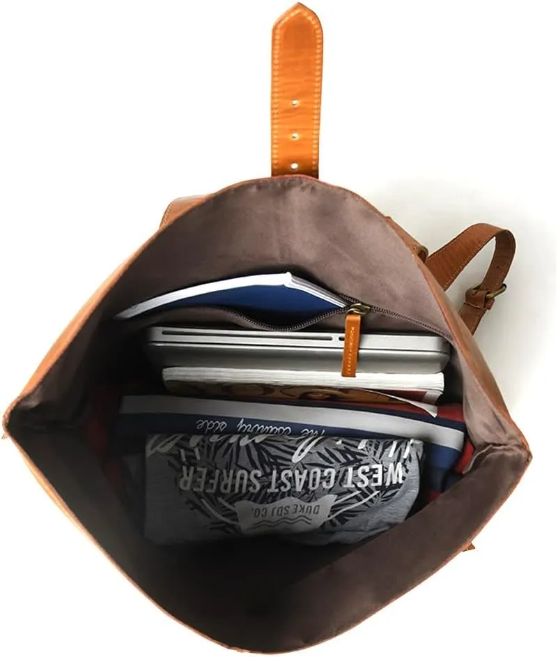 Gratlin Buffalo Leather Roll On Laptop Backpack 16 Inches | Vintage Genuine Leather Rucksack Backpack for Men & Women | Best Full Grain Tan Leather Backpacks
