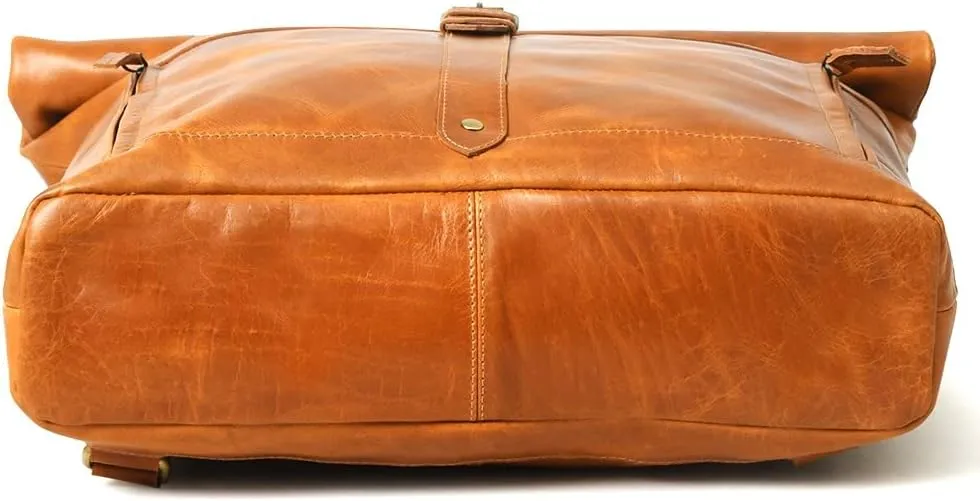 Gratlin Buffalo Leather Roll On Laptop Backpack 16 Inches | Vintage Genuine Leather Rucksack Backpack for Men & Women | Best Full Grain Tan Leather Backpacks