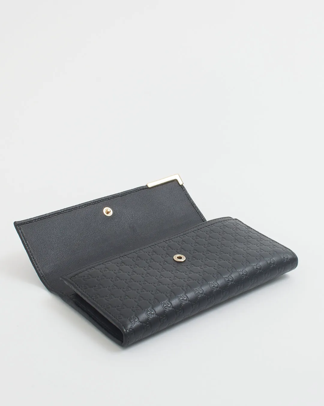 Gucci Black GG Print Leather Flap Continental Wallet