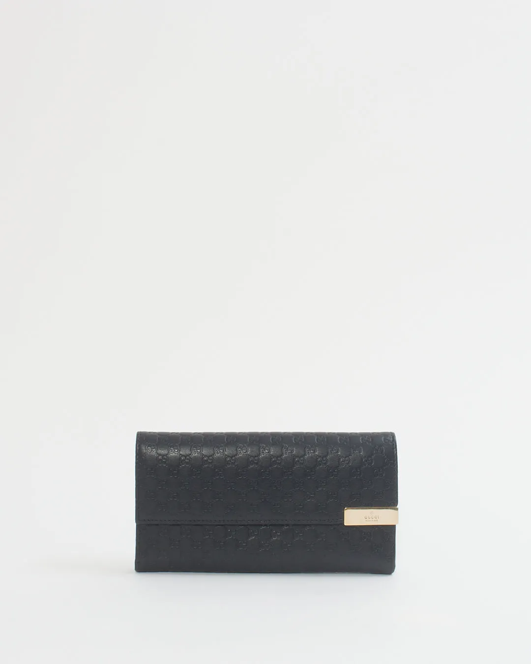 Gucci Black GG Print Leather Flap Continental Wallet