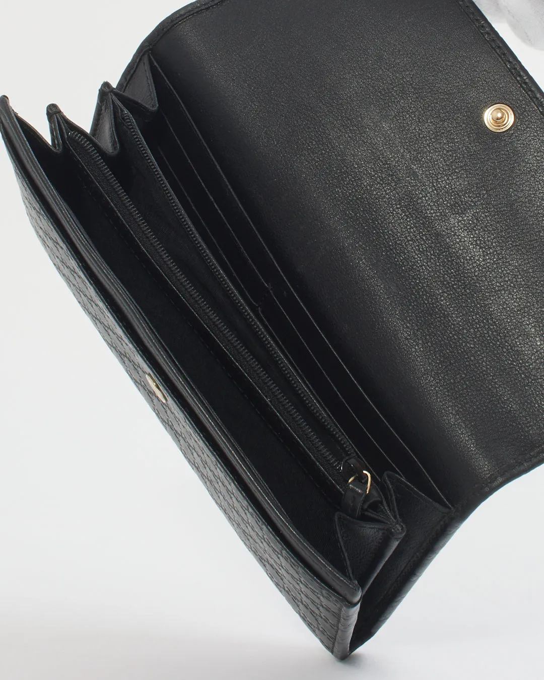 Gucci Black GG Print Leather Flap Continental Wallet