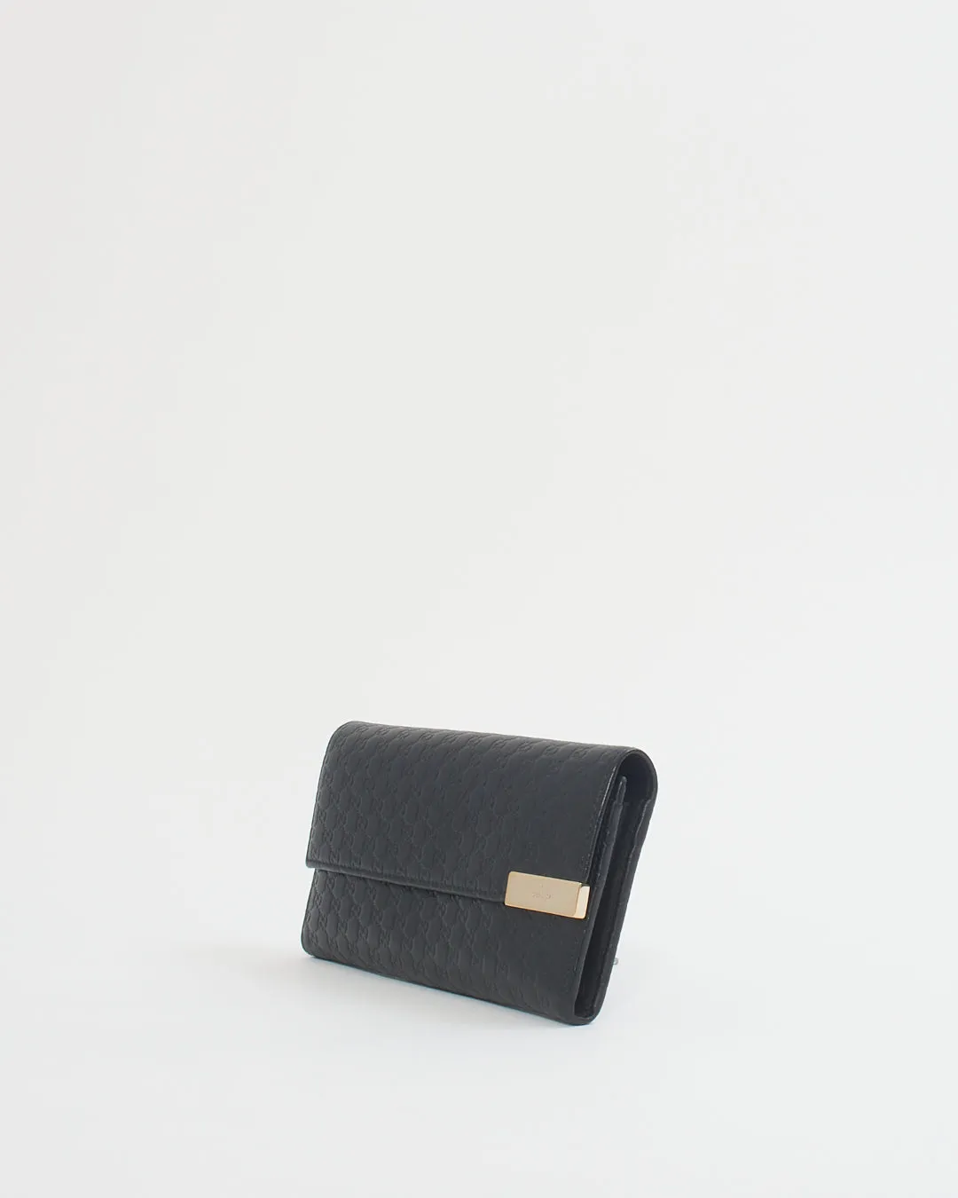 Gucci Black GG Print Leather Flap Continental Wallet
