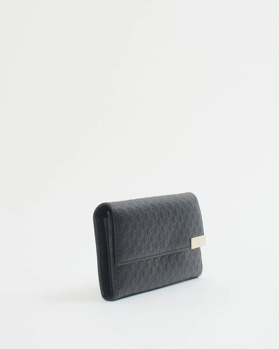 Gucci Black GG Print Leather Flap Continental Wallet
