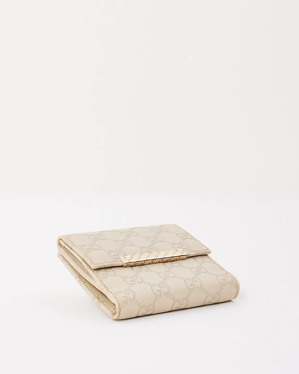 Gucci White Leather Guccissima Bi Fold Snap Closure Wallet