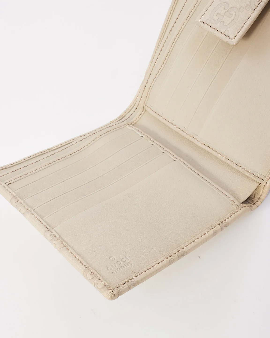 Gucci White Leather Guccissima Bi Fold Snap Closure Wallet
