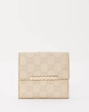 Gucci White Leather Guccissima Bi Fold Snap Closure Wallet