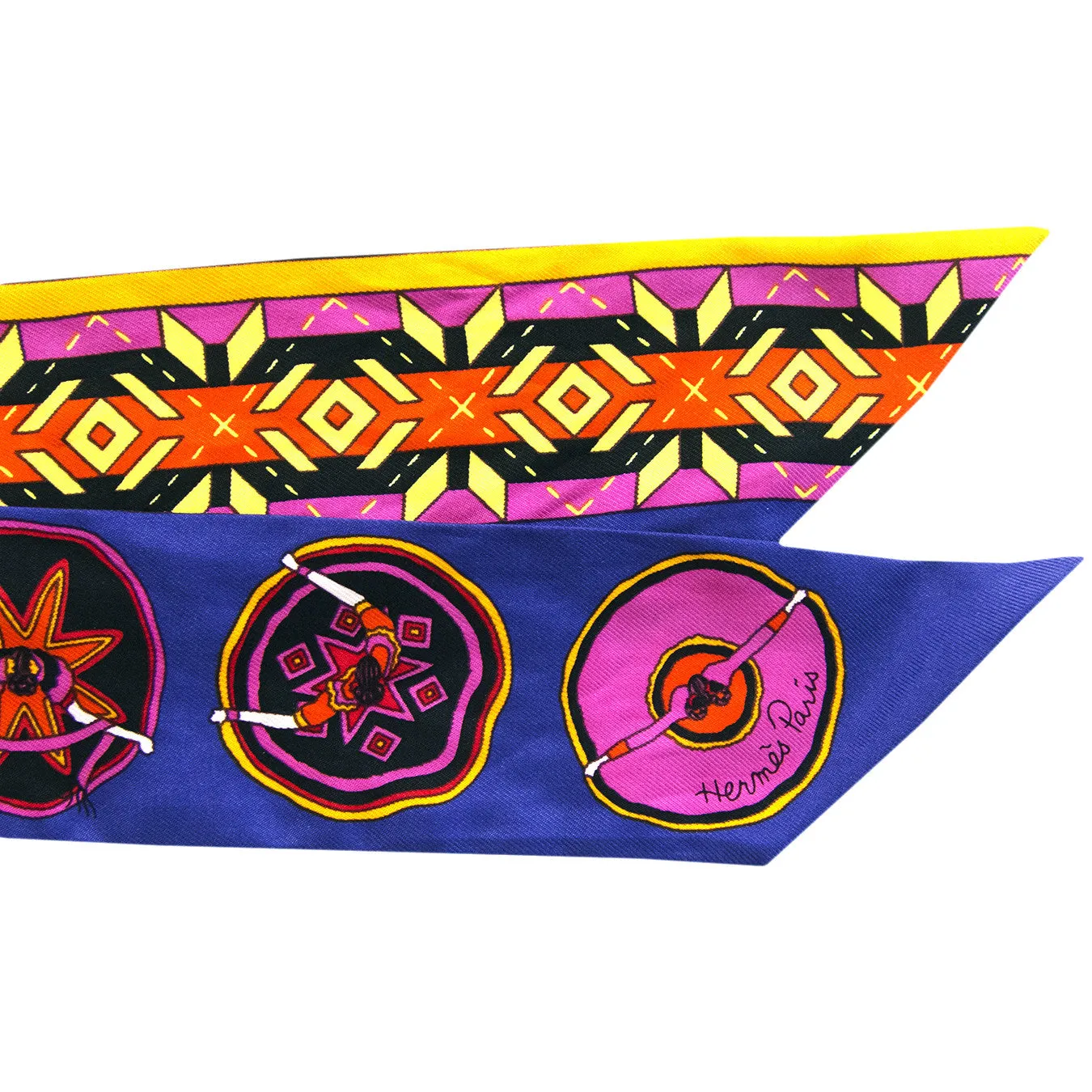Hermes Belles du Mexique Silk Twillies Scarf Pair Twilly Purple Pink Grail