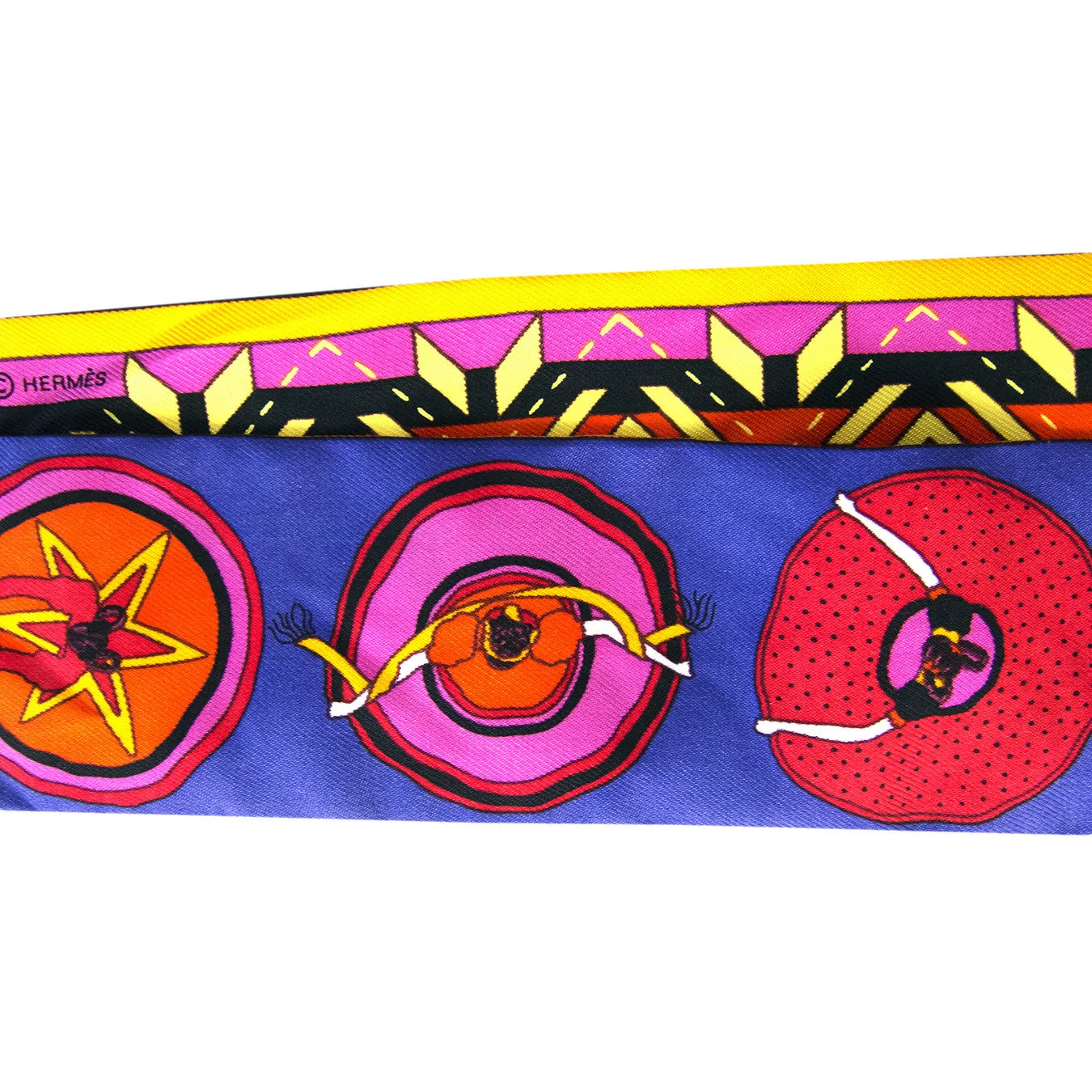 Hermes Belles du Mexique Silk Twillies Scarf Pair Twilly Purple Pink Grail