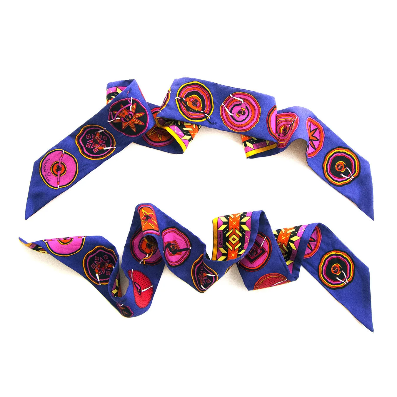 Hermes Belles du Mexique Silk Twillies Scarf Pair Twilly Purple Pink Grail