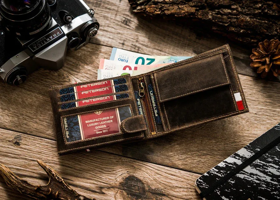 Horizontal Leather Wallet Embossed with Square Polish Eagle & White and Red Trim