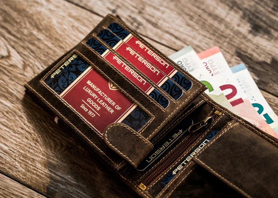 Horizontal Leather Wallet Embossed with Square Polish Eagle & White and Red Trim