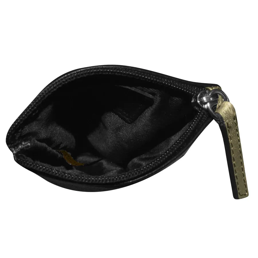 ILI New York Leather Eyeglass Case Zippered Glasses Wallet Black Light Gold NEW