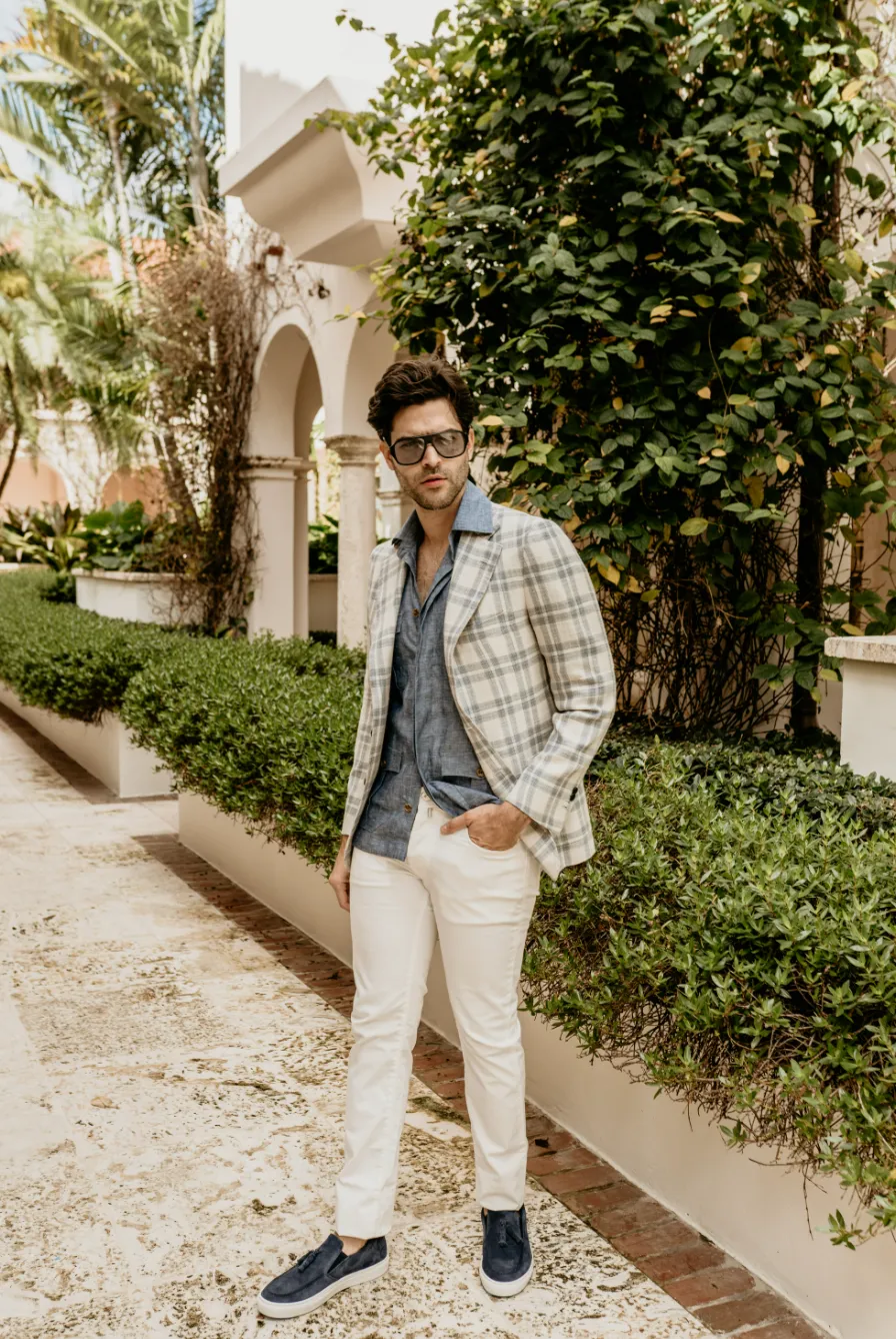 James Jacket Ivory with Blue Plaid