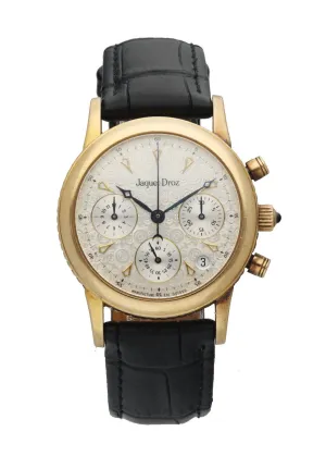 Jaquet-Droz 3350 18k Yellow Gold Silver Textured Dial Chronograph Men's Watch