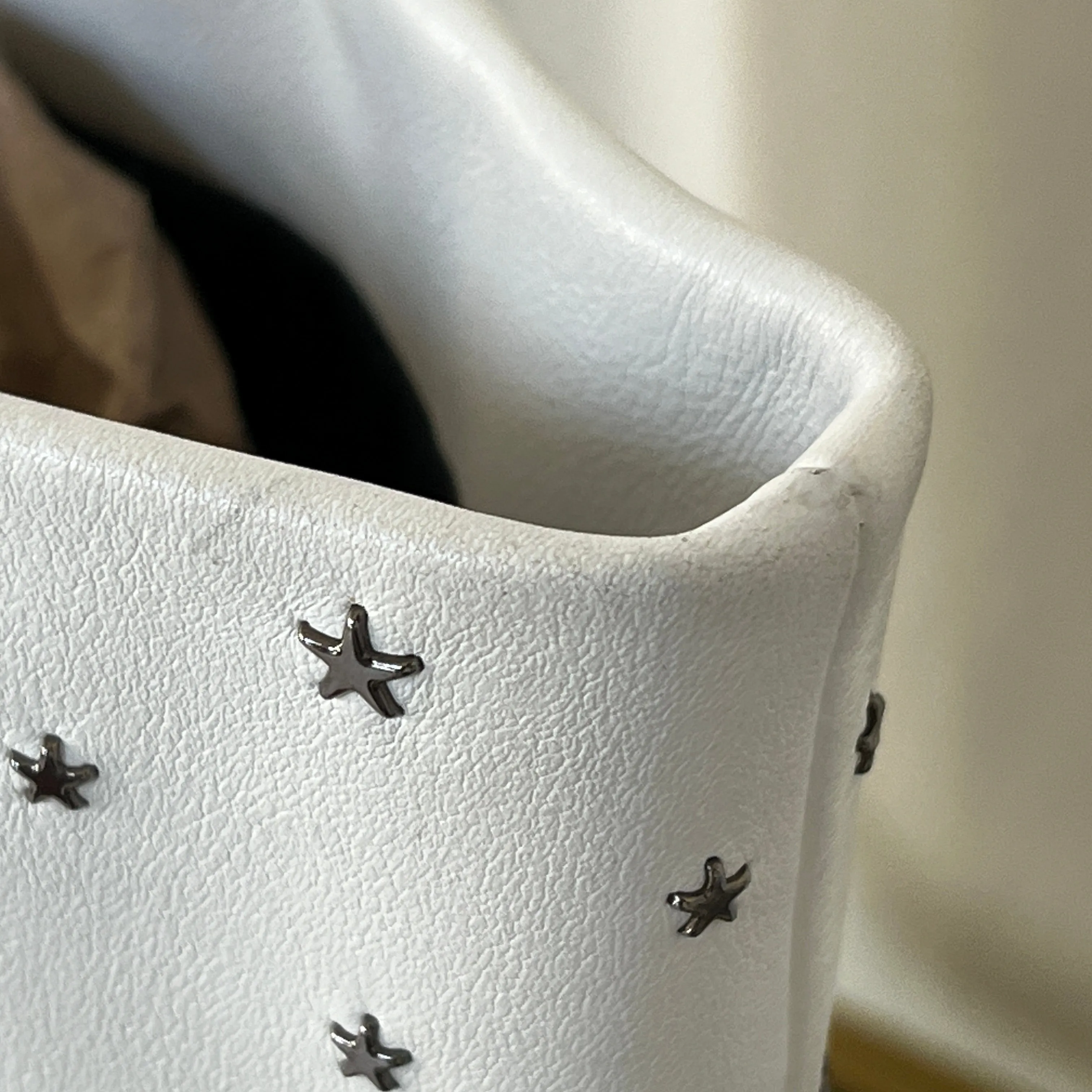 JIMMY CHOO White Leather Star Studded Tote