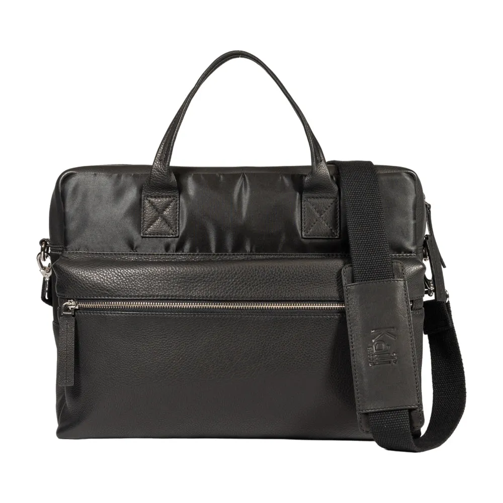 Kaili Leather and Nylon Briefcase Black