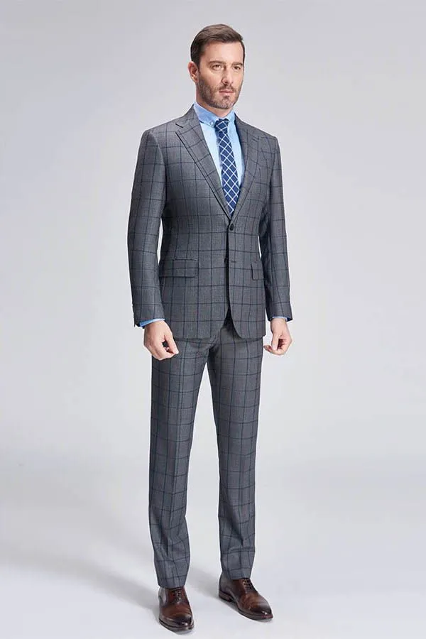 Large Checked Decent Dark Grey Mens Suits Sale